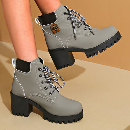 Bootara Women's Cowhide Metropolitan Combat Boot - Waterproof Block Heel Ankle Boots with Extended Sizes (US 4-10) & Commuter-Ready Traction