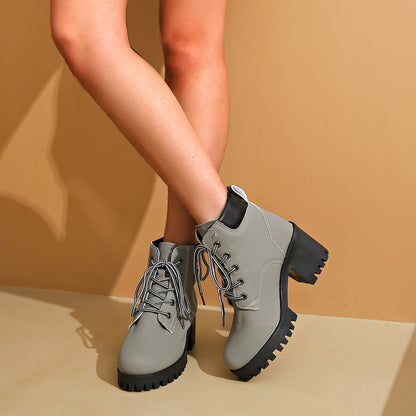 Bootara Women's Cowhide Metropolitan Combat Boot - Waterproof Block Heel Ankle Boots with Extended Sizes (US 4-10) & Commuter-Ready Traction