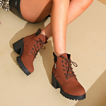 Bootara Women's Cowhide Metropolitan Combat Boot - Waterproof Block Heel Ankle Boots with Extended Sizes (US 4-10) & Commuter-Ready Traction