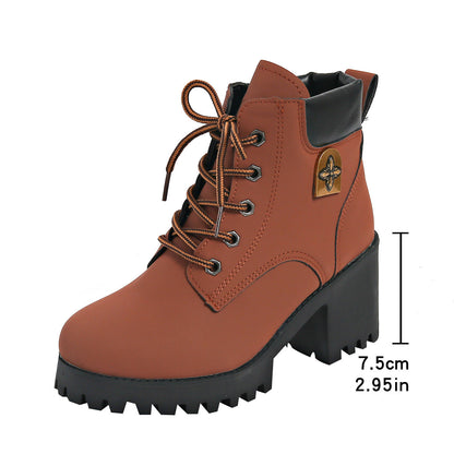 Bootara Women's Cowhide Metropolitan Combat Boot - Waterproof Block Heel Ankle Boots with Extended Sizes (US 4-10) & Commuter-Ready Traction