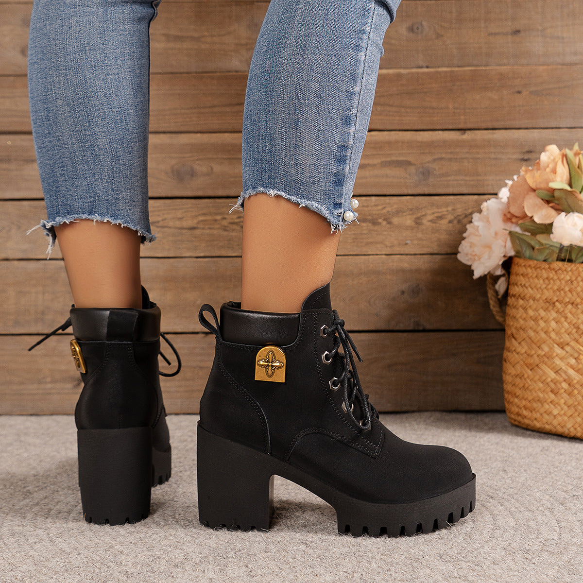 Bootara Women's Cowhide Metropolitan Combat Boot - Waterproof Block Heel Ankle Boots with Extended Sizes (US 4-10) & Commuter-Ready Traction