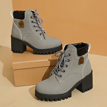 Bootara Women's Cowhide Metropolitan Combat Boot - Waterproof Block Heel Ankle Boots with Extended Sizes (US 4-10) & Commuter-Ready Traction