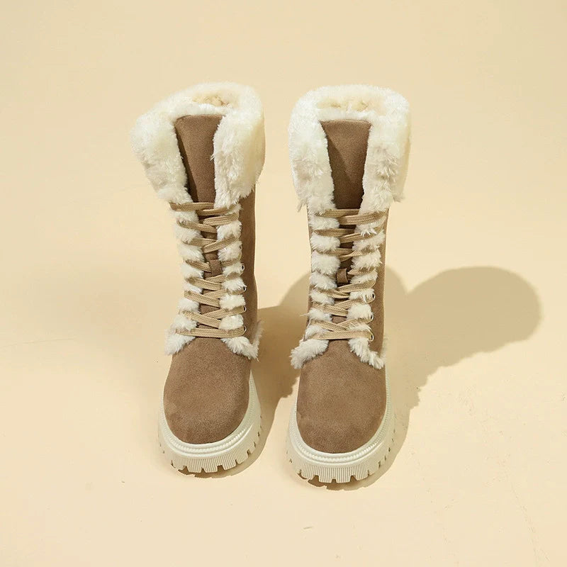 Bootara Winter New Women's Velvet Mid-Tube Cotton Boots with Thickened Lining and Height-Enhancing Design