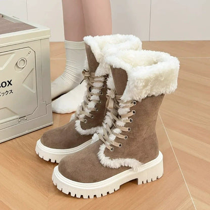 Bootara Winter New Women's Velvet Mid-Tube Cotton Boots with Thickened Lining and Height-Enhancing Design