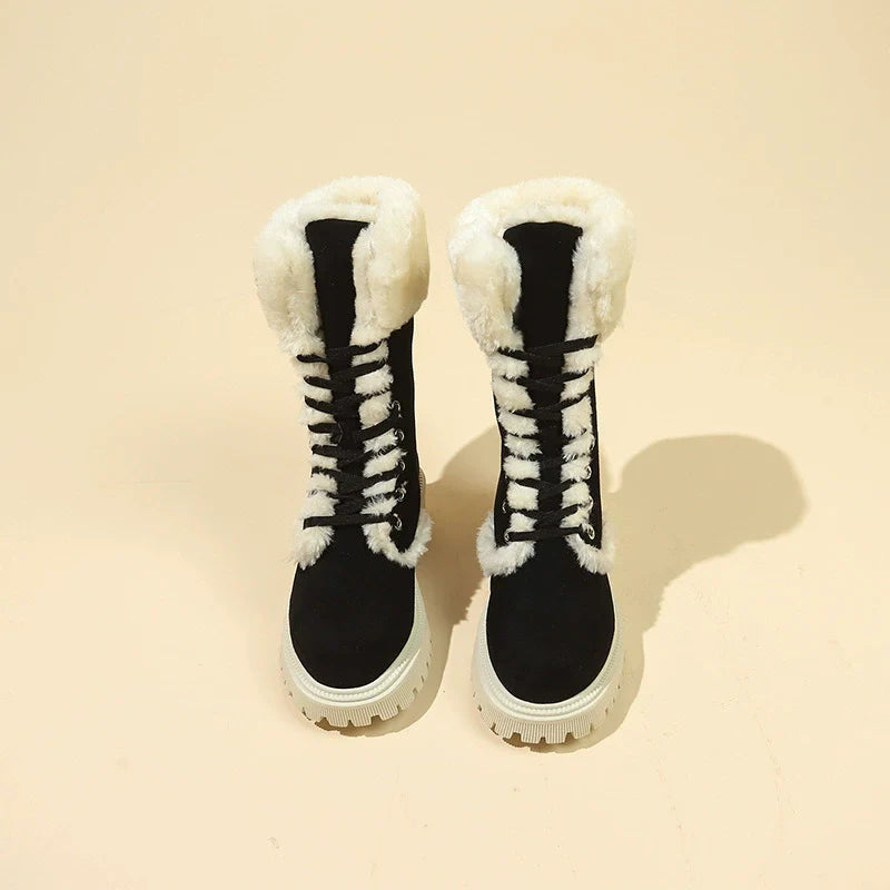 Bootara Winter New Women's Velvet Mid-Tube Cotton Boots with Thickened Lining and Height-Enhancing Design